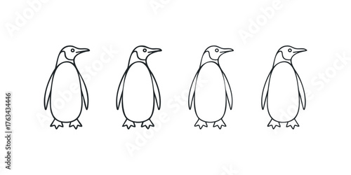 Four Outline Penguins Standing Together