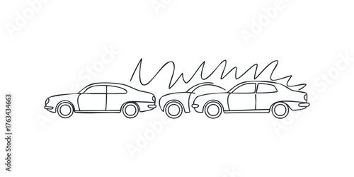 Two cars in collision with wavy lines above