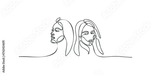 Minimalist Outline Faces Profile Connection