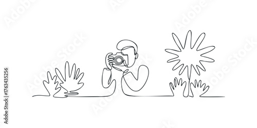 Person holding camera with abstract shape and hands