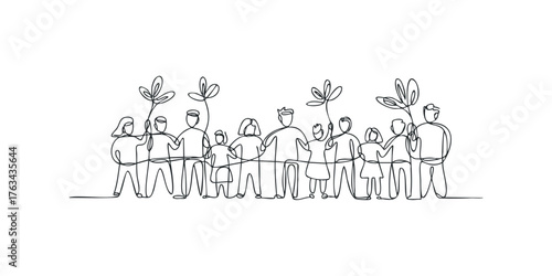 Group of diverse people holding abstract plant stems