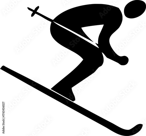 Vector silhouette of a skier in action on white background