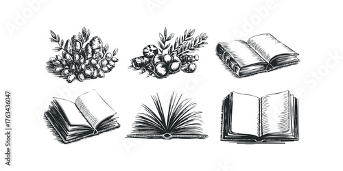 Collection of Hand Drawn Books and Harvested Produce