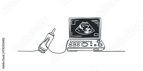 Medical ultrasound machine with probe and fetal image
