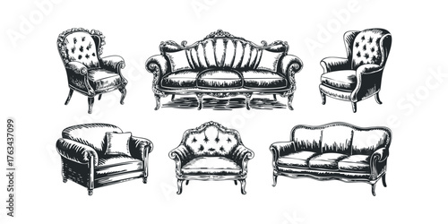 Collection of antique upholstered furniture