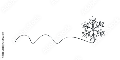 Simple Snowflake Line Drawing on White Background