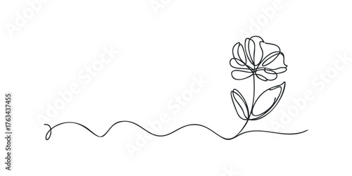 Simple Line Drawing of a Single Flower on Wavy Stem