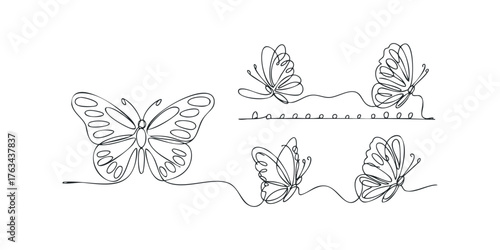 Minimalist line art of butterflies in flight