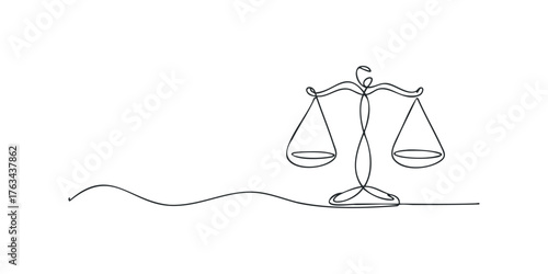 Scales of justice in continuous line style