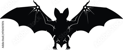 Silhouette bat with outstretched wings black and white vector illustration