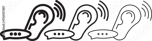 Communication Icons Set. Outline vector icons of communication skills: speech bubble, microphone, body .active listening icon