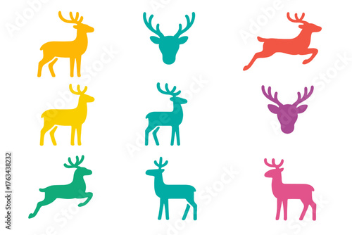 Animal silhouette icon set. featuring deer, antelope, stag, and gazelle symbols