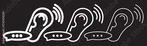 Communication Icons Set. Outline vector icons of communication skills: speech bubble, microphone, body .active listening icon