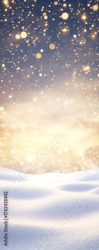Wallpaper Mural Golden glittery bokeh and sparkling snow falling on a festive winter background. Representing celebration, new year, and holiday magic Torontodigital.ca