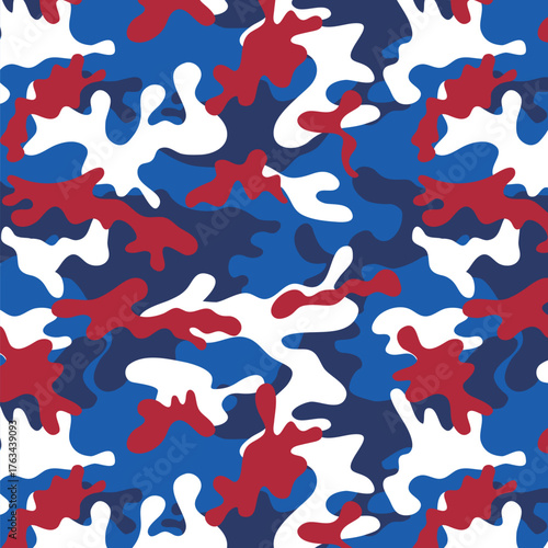 Patriotic Camouflage Seamless Pattern. 4th of July, USA Independence day, Americana Backdrop. Vector Template For Fabric, Textile, Wallpaper, Wrapping Paper