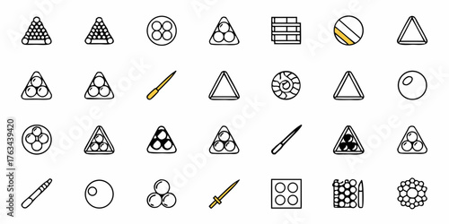 Enjoy a fun game night with these vibrant billiard icons, perfect for creating a playful and engaging atmosphere, ideal for sports themed projects or lively game promotions