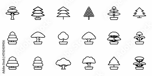 Minimalist tree icon set for landscape designs and creative projects, perfect for nature themed concepts and eco friendly campaigns with a scalable vector graphic origin