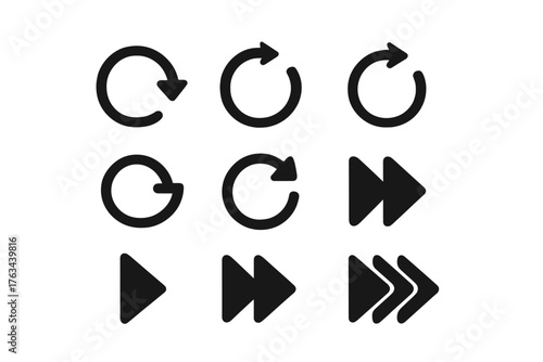 Media controls flat icon set. featuring play, pause, stop, fast forward, rewind, repeat, shuffle, and volume symbols