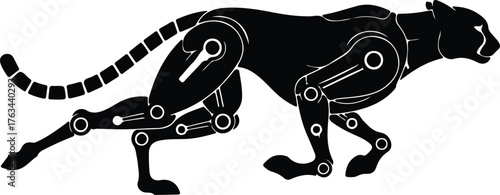 Silhouette mechanical cheetah animal running forward concept vector illustration