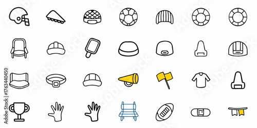 Cheer on Your Team With These Sports Icons! Gear Up for Victory with a Football, Helmet, and Megaphone, Perfect for Fan Art, Game Day Graphics, and Team Spirit Designs