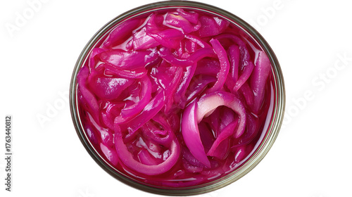 bowl of Pickled red onion top view isolated on transparent white background