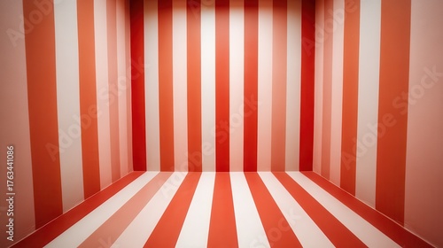 Stylish corner scene with red and white vertical stripes and soft focus adding depth, perfect for presentations, backgrounds, and creative design