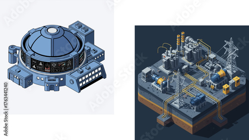 Futuristic industrial complex with advanced technology and design.