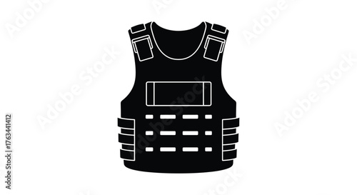 Simple black and white illustration of a tactical protective vest design