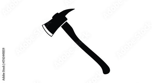 A simple black and white illustration of a firefighter s axe shown in detail