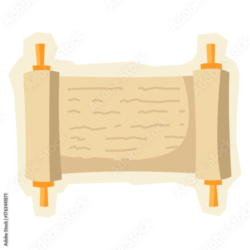 Happy Hanukkah Torah scroll sticker. Holiday icon in cartoon style.