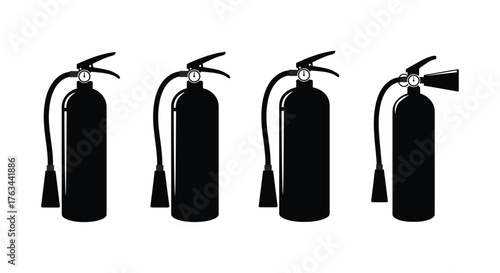 Four black silhouettes of fire extinguishers arranged in a horizontal row