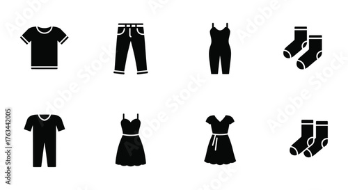 Black silhouette icons depicting various clothing items and apparel options