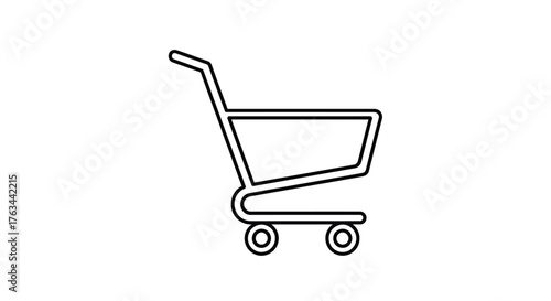 Simple black and white line drawing of a shopping cart icon