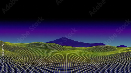 Retro Mountain Range Background Illustration Synthwave Style Futuristic Landscape Cyber Surface Abstract Grid