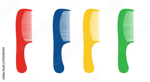 A colorful assortment of plastic hair combs displayed in a vertical arrangement