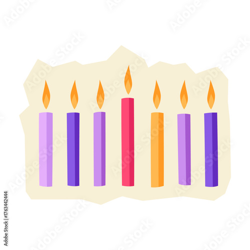 Happy Hanukkah candles sticker. Holiday icon in cartoon style.