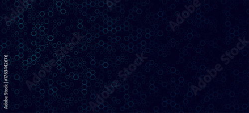 Futuristic dark hexagonal pattern with blue outlines. Modern digital texture in geometric style for technology background, website or sci-fi presentation. Vector illustration.