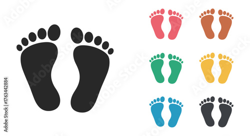 Varied footstep icons in different colors represent tracks and human movement