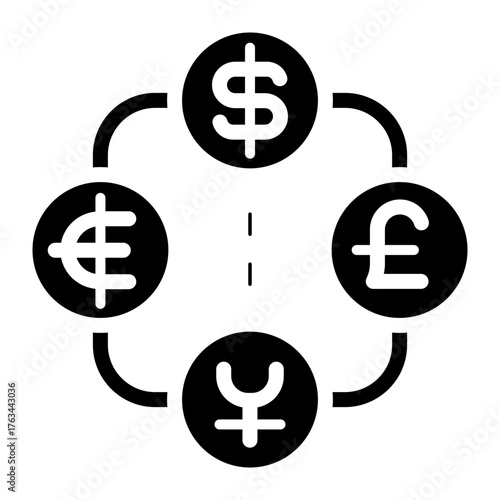 major currency include dollar euro poundsterling and yen glyph icon