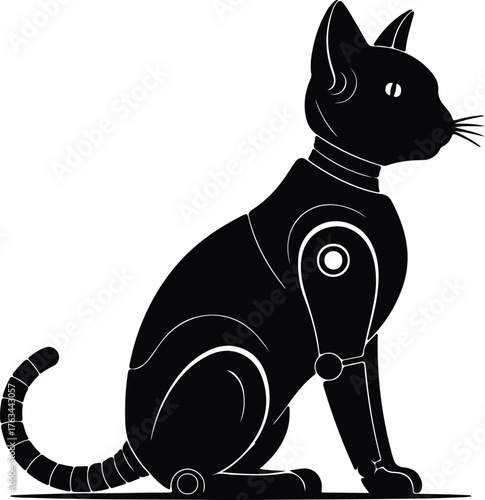 Silhouette of a robotic cat sitting profile view vector illustration