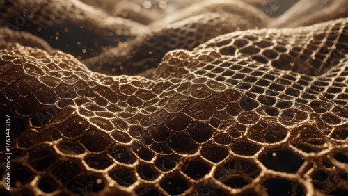 Golden, textured, hexagonal,  woven surface, with  sparkles