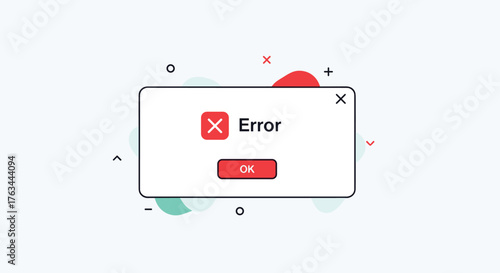 Error message window with red button and cross icon.