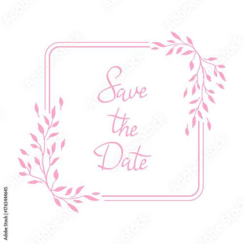 Wedding frame for invitation card. Marriage background with pretty stylized floral plants twigs.