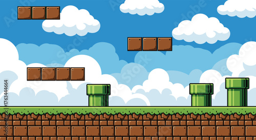 Classic video game level design with iconic elements.