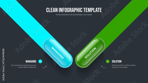 Professional Launch Two Option Infographic Frame Design. Company Forecast Slideshow Layout Vector Illustration. Corporate Strategy 2 Element Diagram Slide Template.
