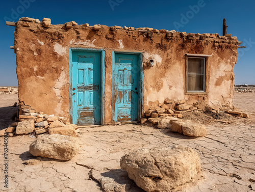 The adobe buildings of Acom...
