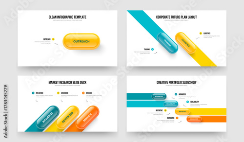 Modern Visualization 1 2 3 4 Step Diagram Frame Layout Collection. Advertising Proposal One Two Three Four Option Infographic Slideshow Template Vector Illustration Bundle.