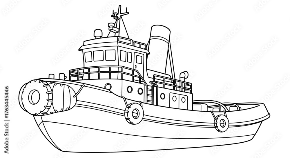 Obraz premium Tugboat Workboat Coloring Page for Children Fun Watercraft Outline Drawing