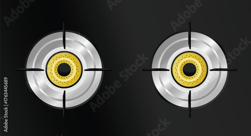 Modern stainless steel gas stove burner top view kitchen illustration design
