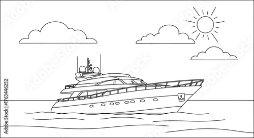 Fun Yacht Luxury Boat Coloring Sheet for Kids Watercraft Ocean Adventure Activity